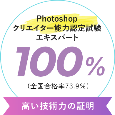 【高い技術力の証明】Photoshopクリエイター能力認定試験エキスパート 100%（全国合格率73.9%）